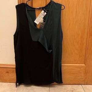 Giorgio Armani black and forest green silk top, size 44. New with tags.